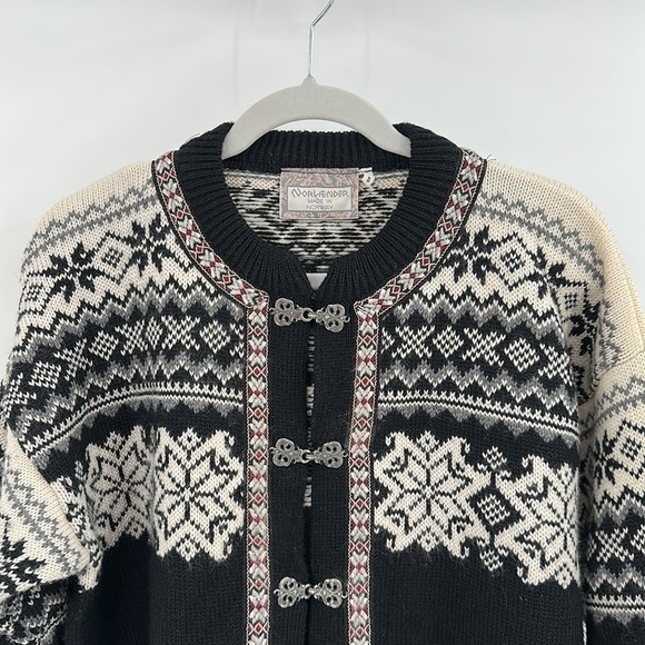 Norlender Black & White Fair Isle Wool Sweater Size Small - Picture 2 of 12